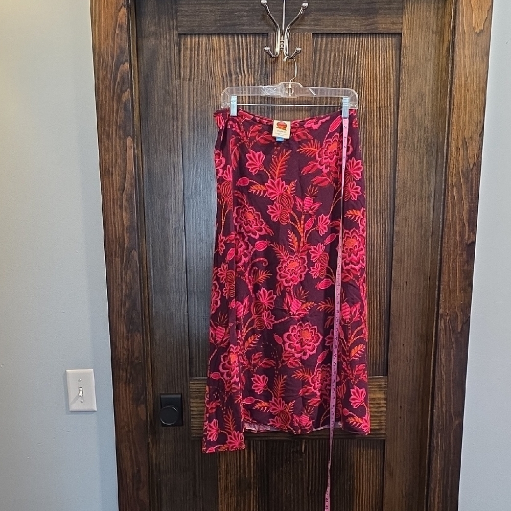 Anthropologie Pink and Red Floral A-Line Skirt